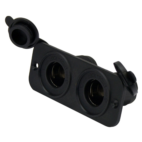 Dual Flush Mount Socket/Socket Black 12/24V