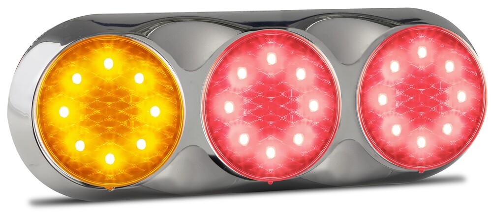 Triple Rear Lamps (Chrome, 12V) - Amber-Red-Red - 82 Triple Series