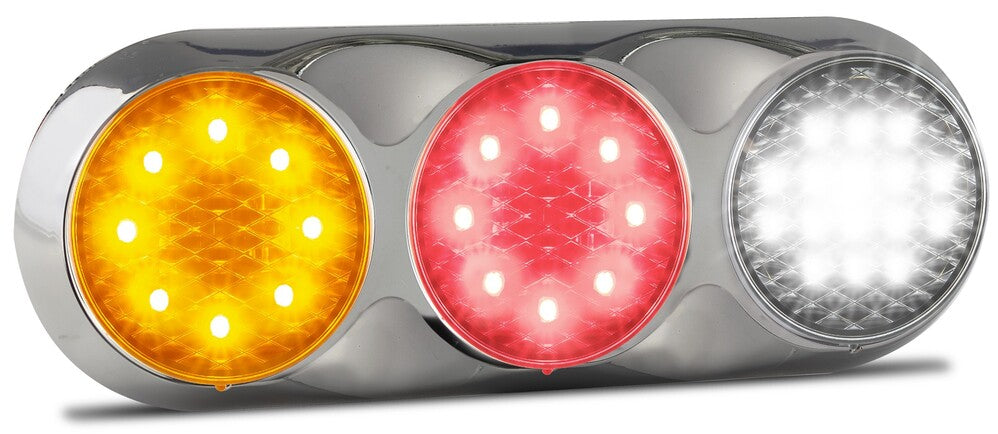 Triple Rear Lamps (Chrome, 12V) - Amber-Red-White - 82 Triple Series
