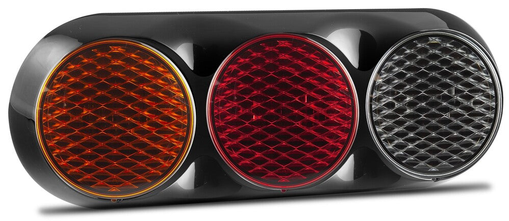 Triple Rear Lamps (Black, 12V) - Amber-Red-White - 82 Triple Series